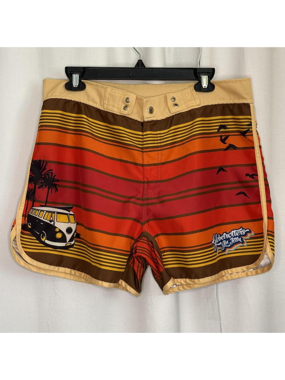 Globetrotters Jiu Jitsu Grappling Shorts 34 Retro Beach Sunset Van Striped No Gi